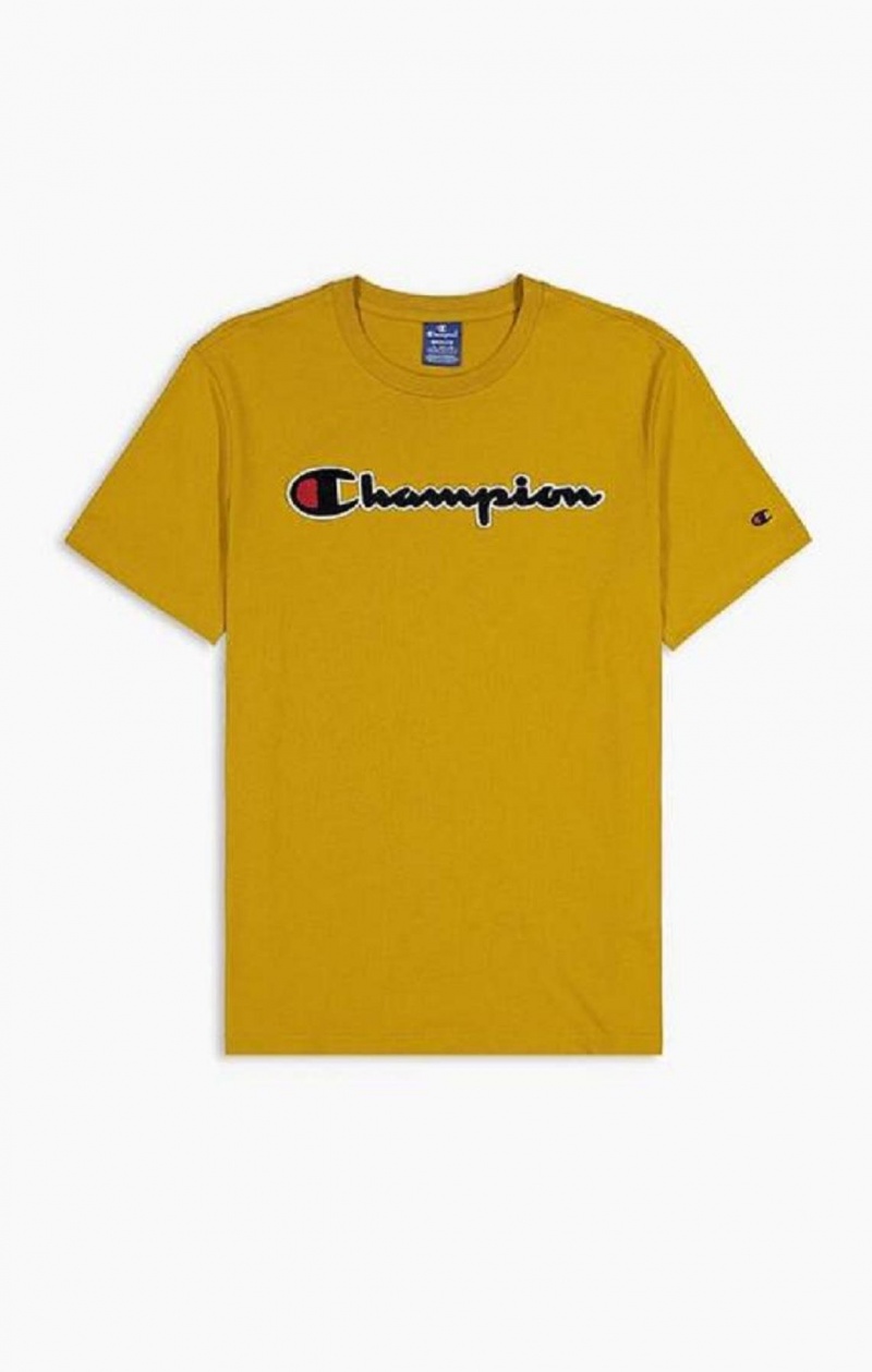 Champion Script Logo Crew Neck T-Shirt T Shirts Herre Guld | 9748-NKCFO