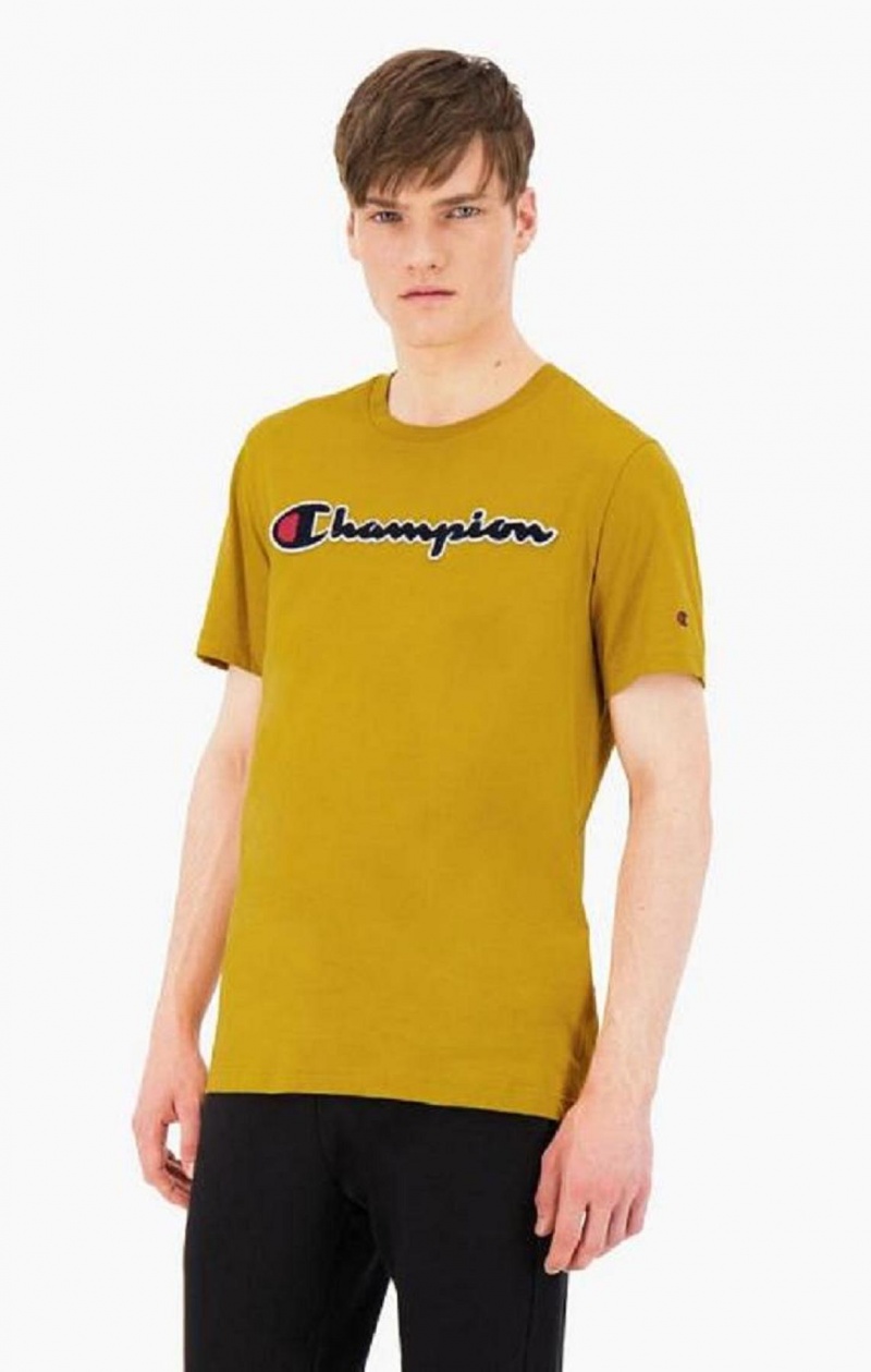 Champion Script Logo Crew Neck T-Shirt T Shirts Herre Guld | 9748-NKCFO