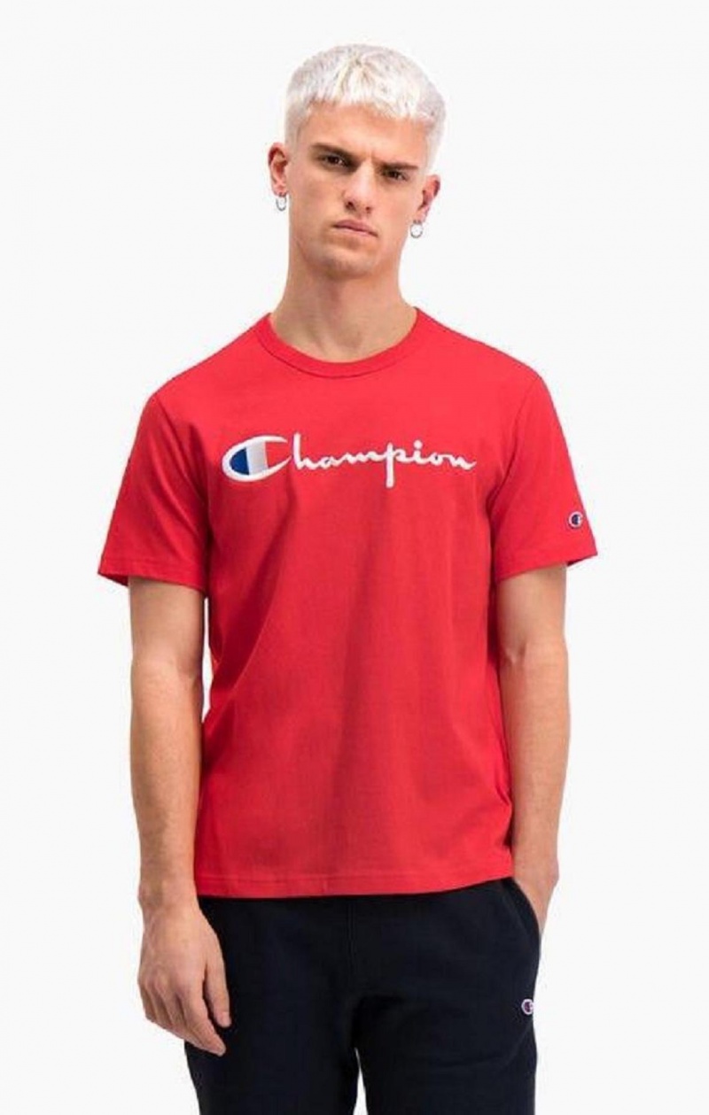 Champion Script Logo Crew Neck T-Shirt T Shirts Herre Rød | 4397-IMTDB