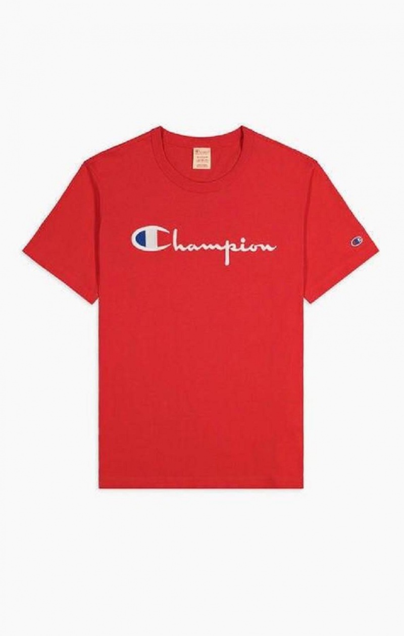 Champion Script Logo Crew Neck T-Shirt T Shirts Herre Rød | 4397-IMTDB