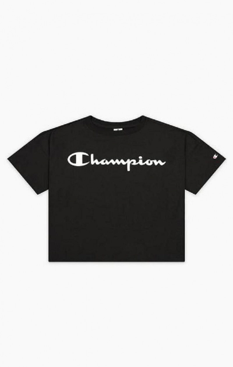 Champion Script Logo Cropped T-Shirt T Shirts Dame Sort | 3910-EMZHA