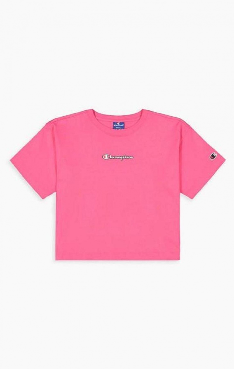 Champion Script Logo Cropped T-Shirt T Shirts Dame Mørkelyserød | 9402-MRCDE