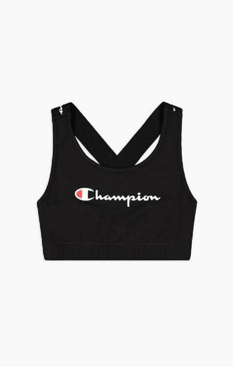 Champion Script Logo Cross Back Sports Bra Sports BH Dame Sort | 4031-CESTA