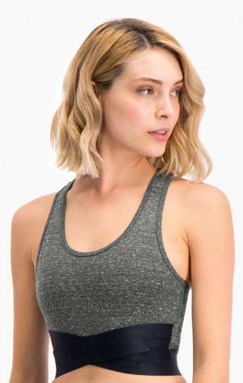 Champion Script Logo Crossover Sports Bra Sports BH Dame Mørkegrå | 8495-WSYRP