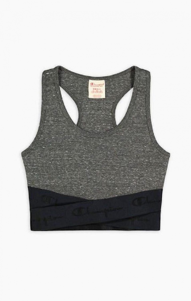 Champion Script Logo Crossover Sports Bra Sports BH Dame Mørkegrå | 8495-WSYRP