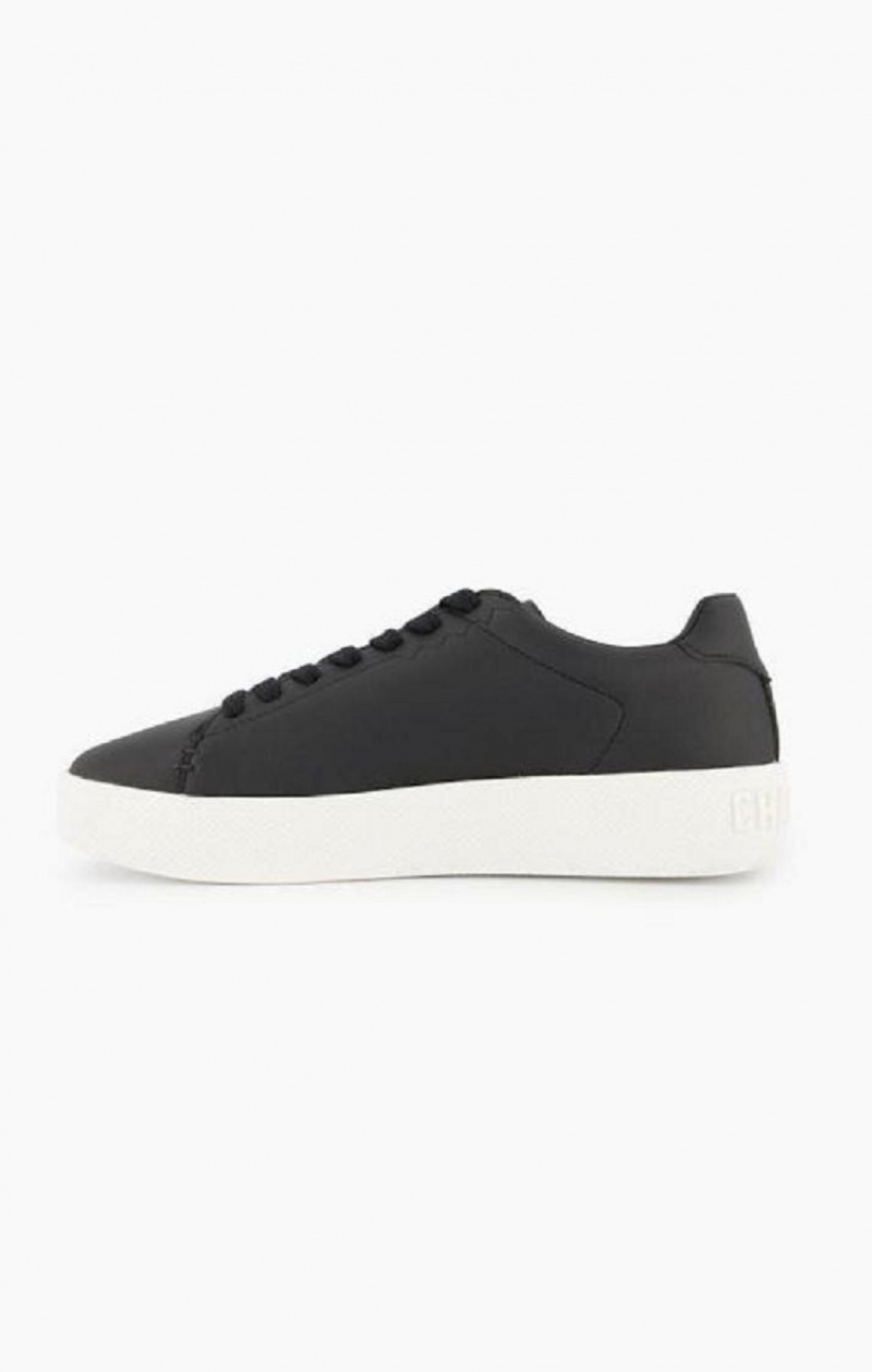 Champion Script Logo Faux Læder Platform Trainers Sportssko Dame Sort | 0726-HBKCA