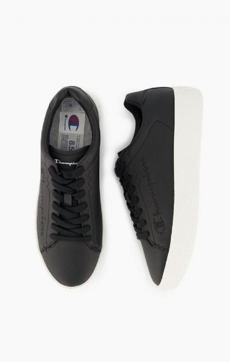 Champion Script Logo Faux Læder Platform Trainers Sportssko Dame Sort | 0726-HBKCA