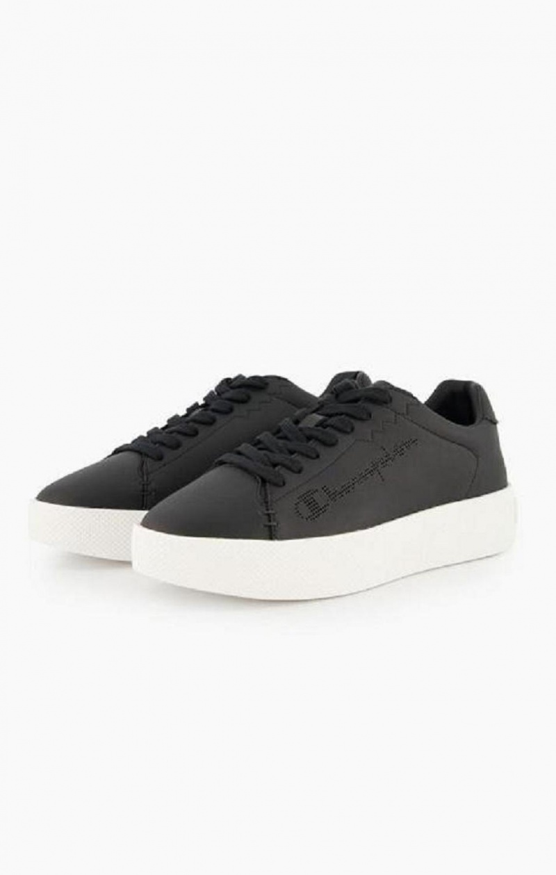 Champion Script Logo Faux Læder Platform Trainers Sportssko Dame Sort | 0726-HBKCA