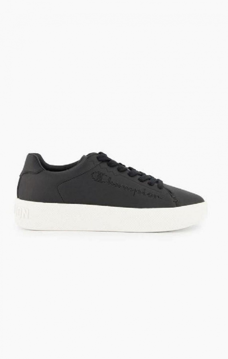 Champion Script Logo Faux Læder Platform Trainers Sportssko Dame Sort | 0726-HBKCA