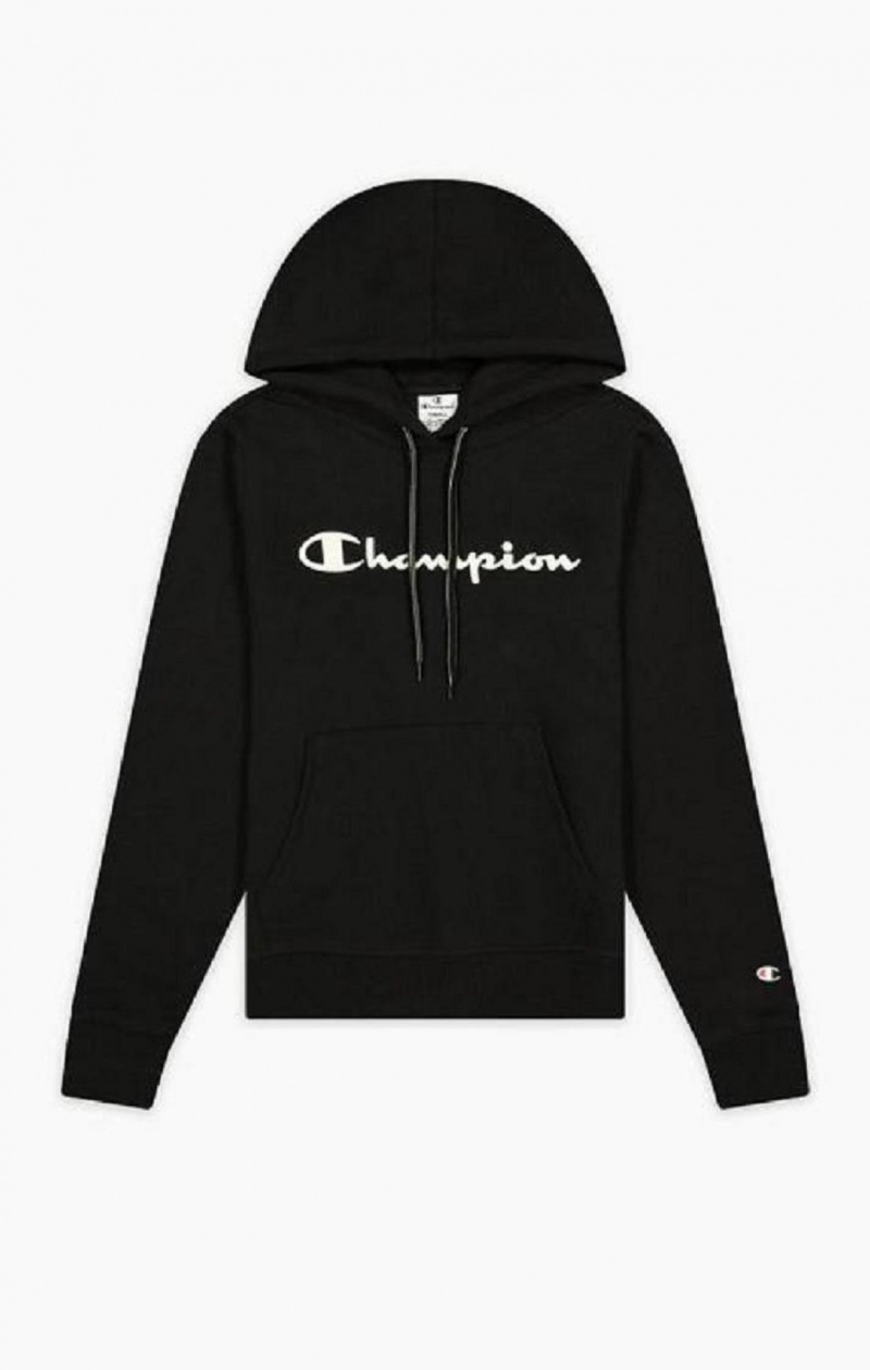 Champion Script Logo Fleece Hoodie Hættetrøje Dame Sort | 1325-QUFER