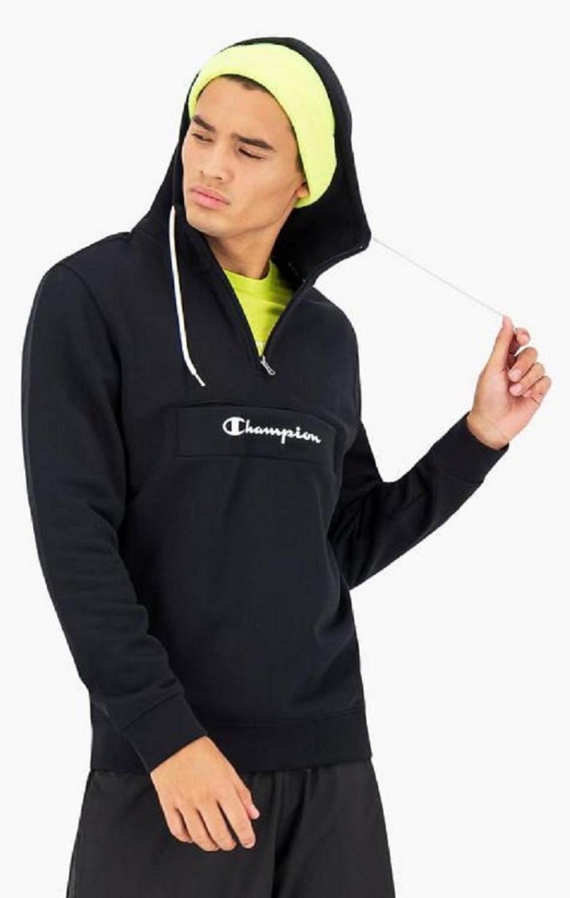 Champion Script Logo Half Zip-Up Hoodie Hættetrøje Herre Sort | 1385-IRJUS