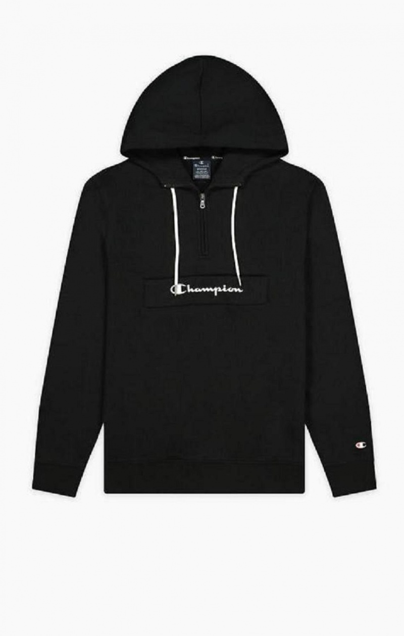 Champion Script Logo Half Zip-Up Hoodie Hættetrøje Herre Sort | 1385-IRJUS