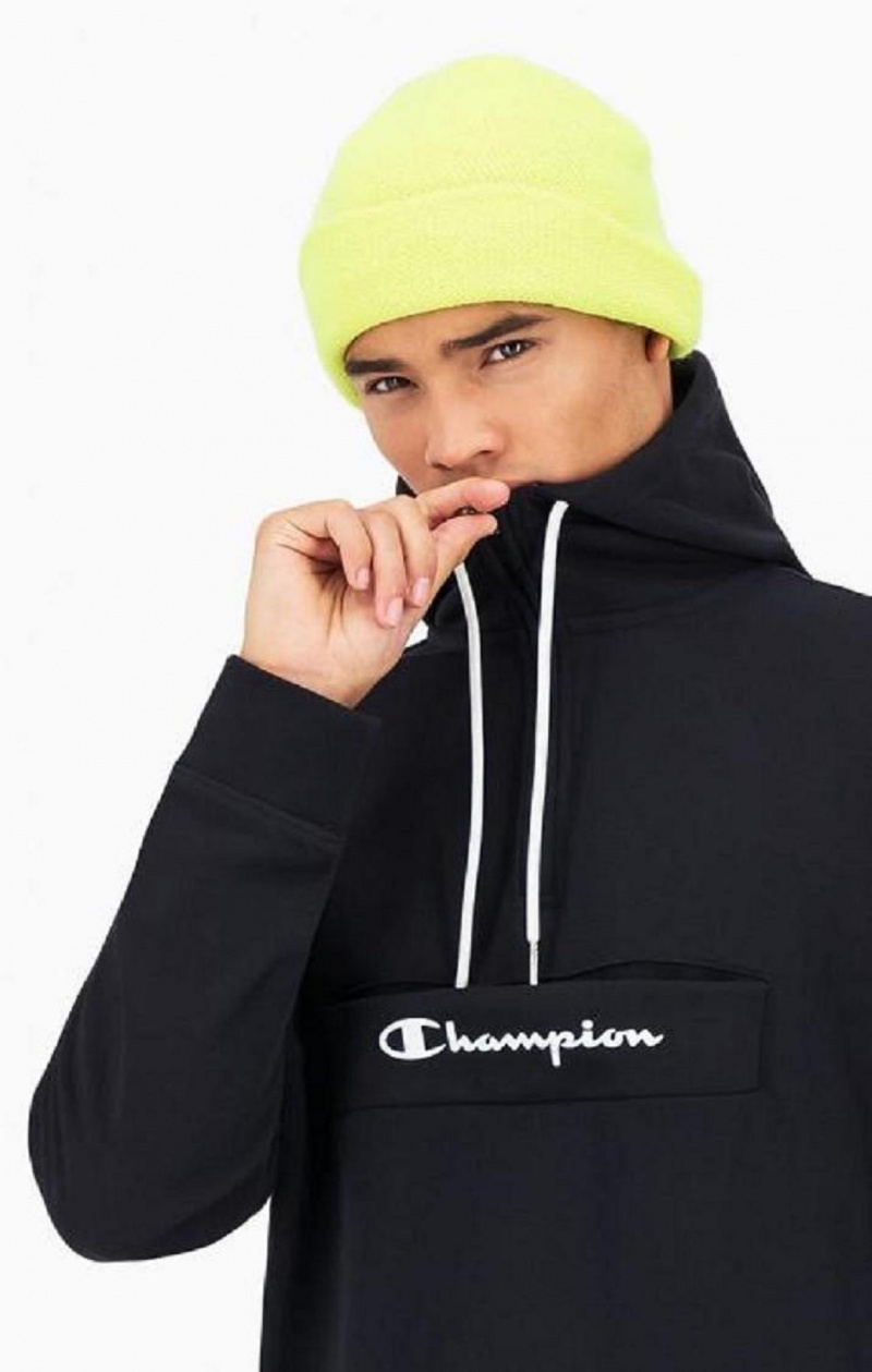 Champion Script Logo Half Zip-Up Hoodie Hættetrøje Herre Sort | 1385-IRJUS