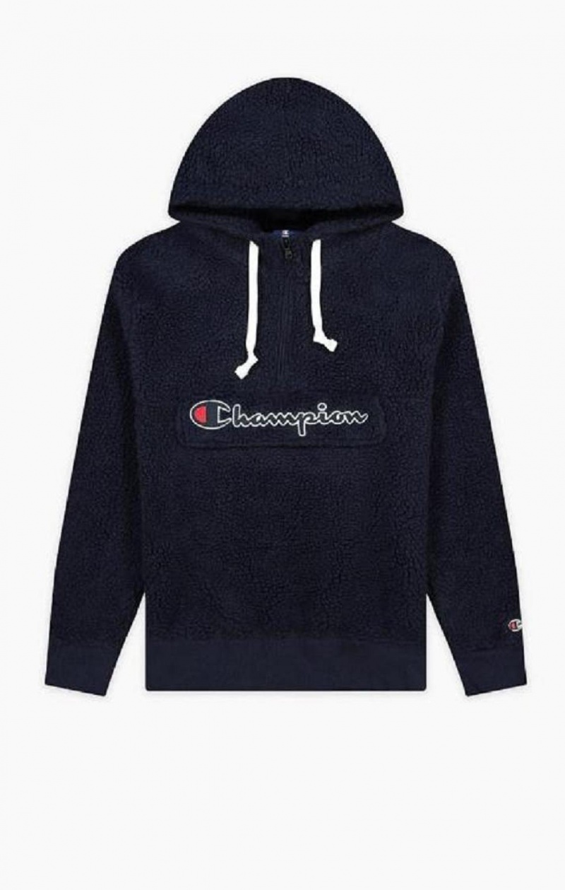 Champion Script Logo Half Zip-Up Hoodie Hættetrøje Herre Mørketurkis | 6135-XKWAZ