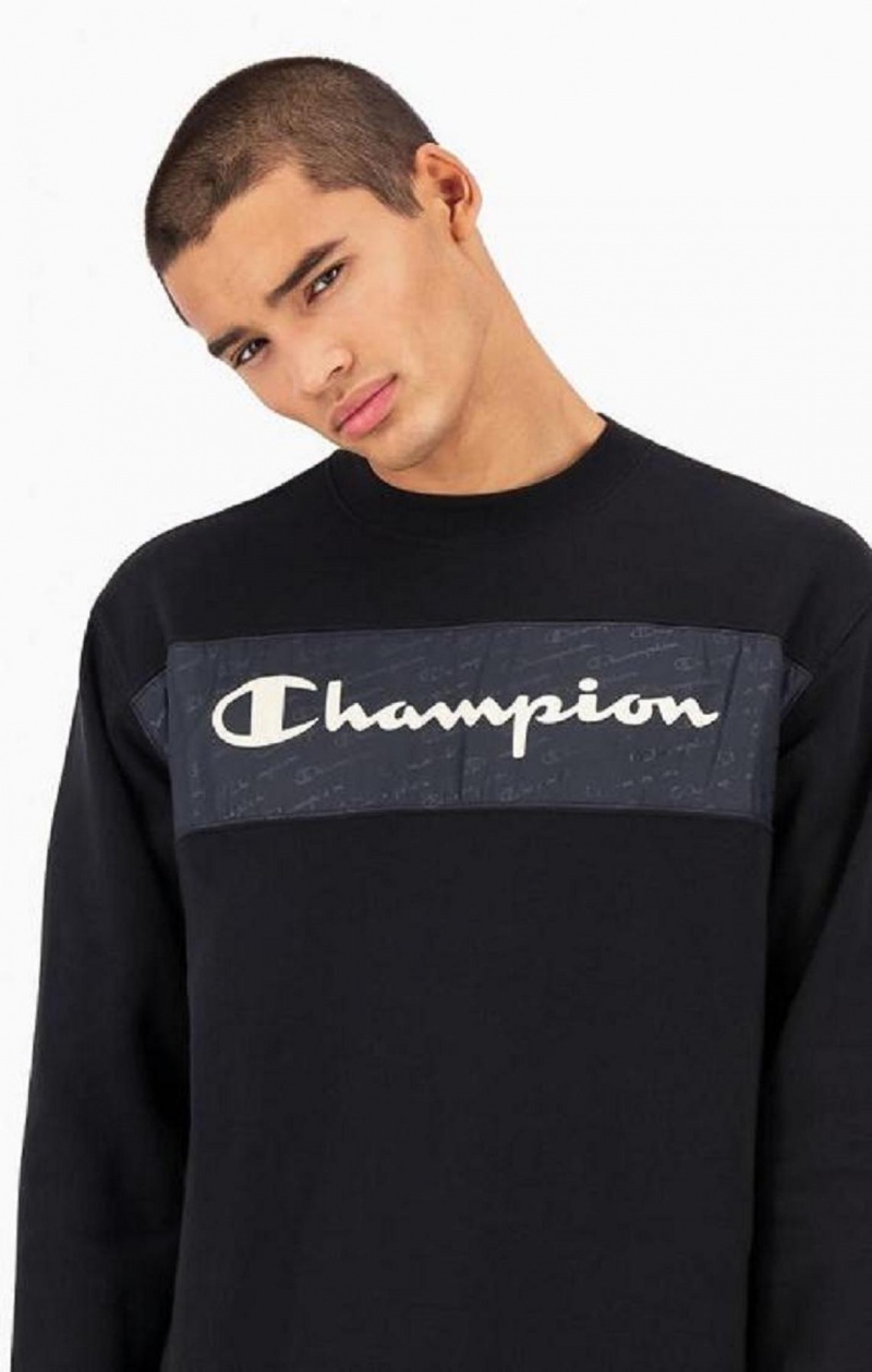 Champion Script Logo Insert Fleece Sweatshirt Sweatshirts Herre Sort | 6123-QDTCW