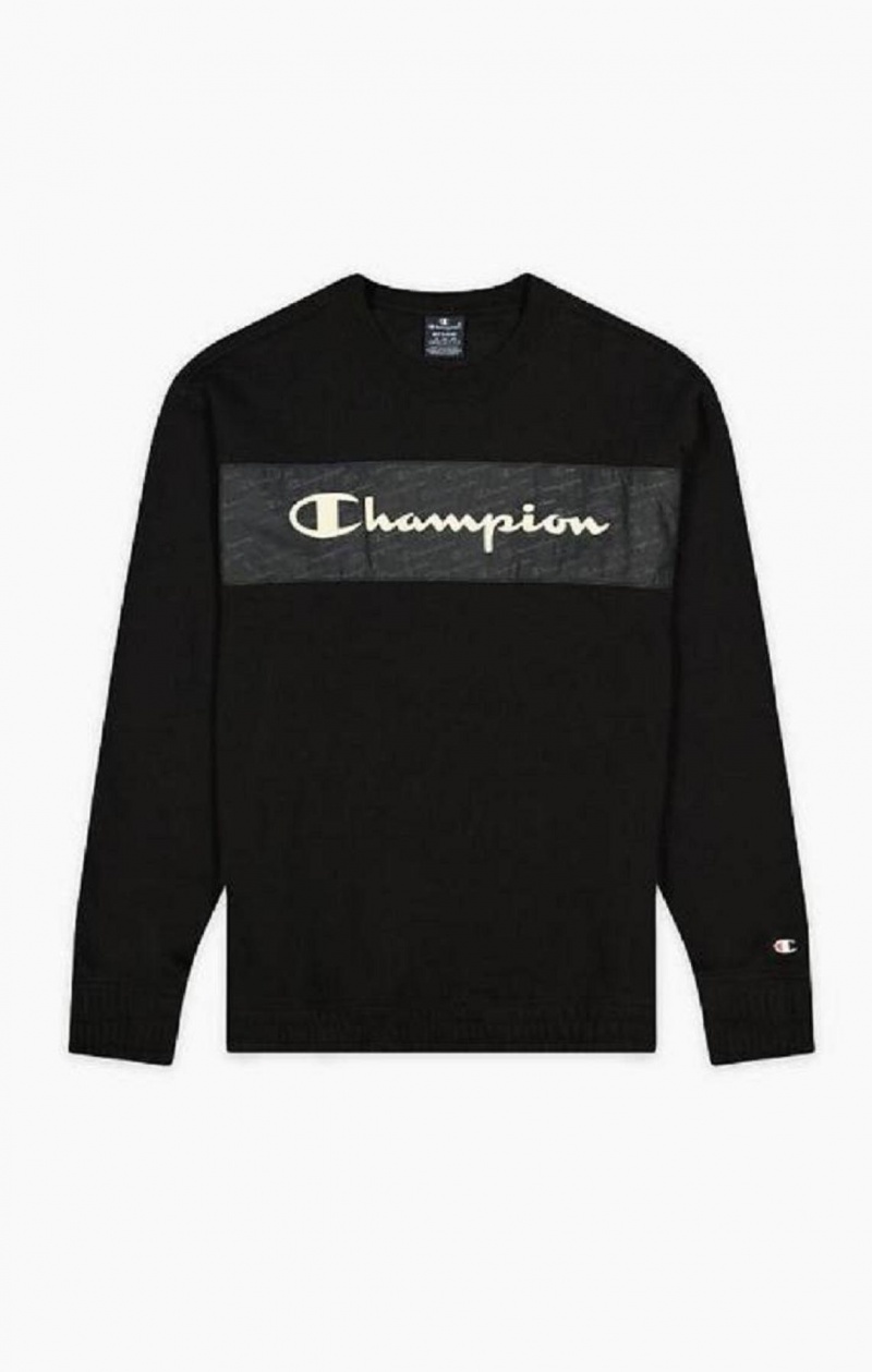 Champion Script Logo Insert Fleece Sweatshirt Sweatshirts Herre Sort | 6123-QDTCW