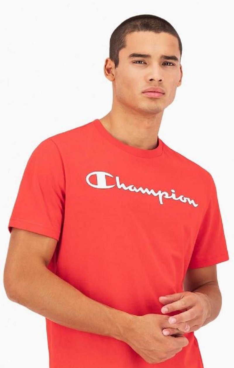 Champion Script Logo Jersey T-Shirt T Shirts Herre Rød | 7359-MLXVQ