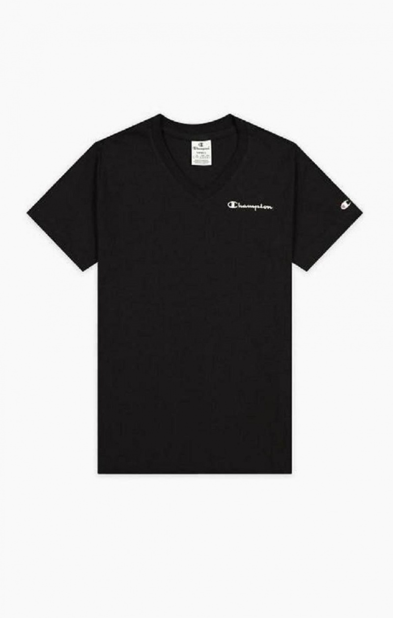 Champion Script Logo Jersey V-Neck T-Shirt T Shirts Dame Sort | 3402-AVQZE