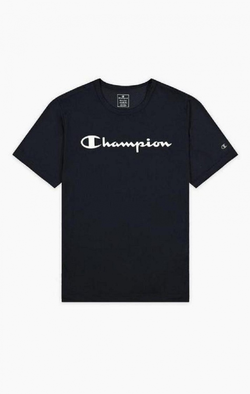 Champion Script Logo Mesh T-Shirt T Shirts Herre Mørkeblå | 1695-CFIHT