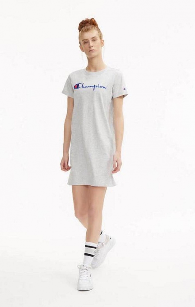 Champion Script Logo Midi T-Shirt Kjole Kjole Dame Lysegrå | 0847-BXRGL