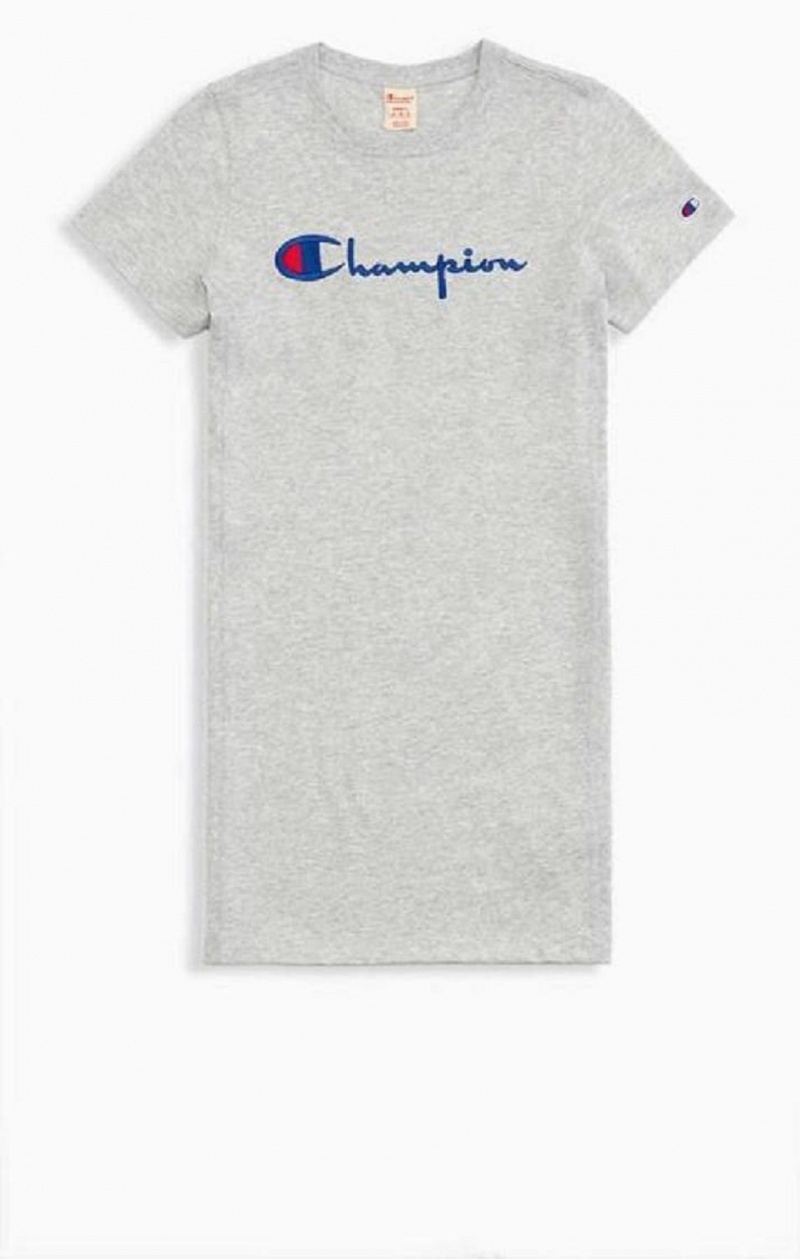 Champion Script Logo Midi T-Shirt Kjole Kjole Dame Lysegrå | 0847-BXRGL