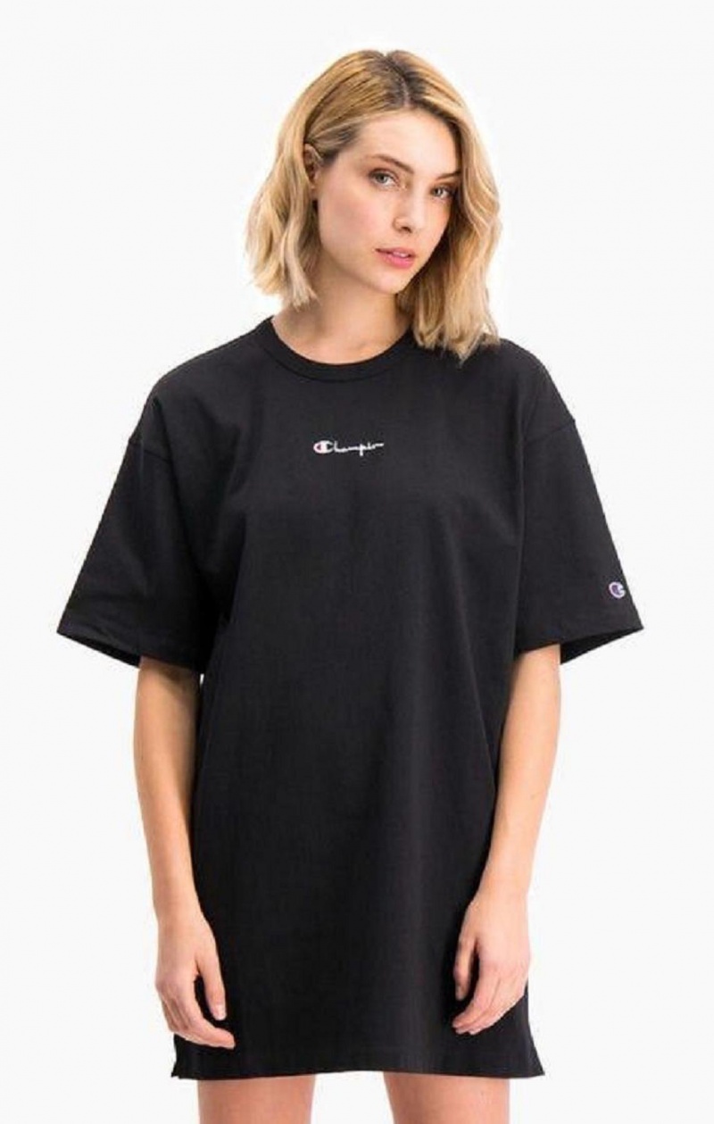 Champion Script Logo Midi T-Shirt Kjole Kjole Dame Sort | 5937-WVBPN