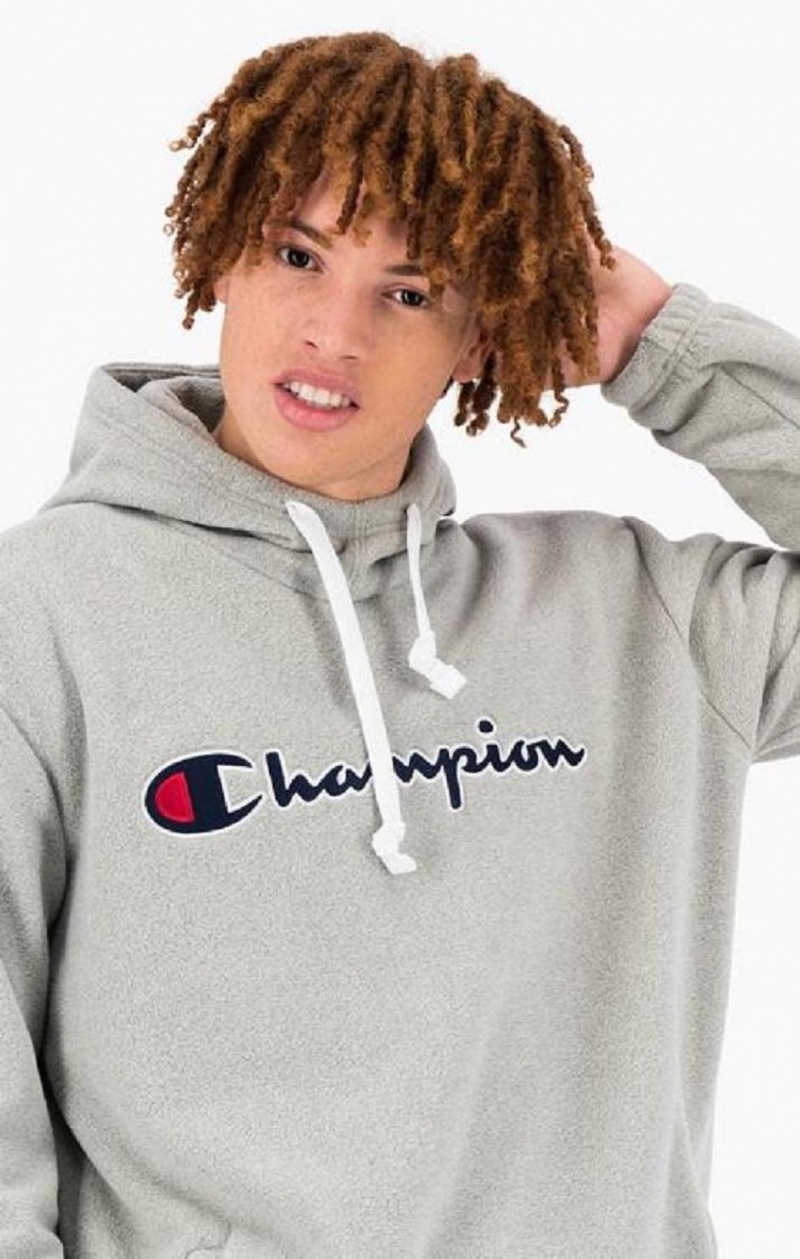 Champion Script Logo Polartech Fleece Hoodie Hættetrøje Herre Lysegrå | 4720-HXGSV