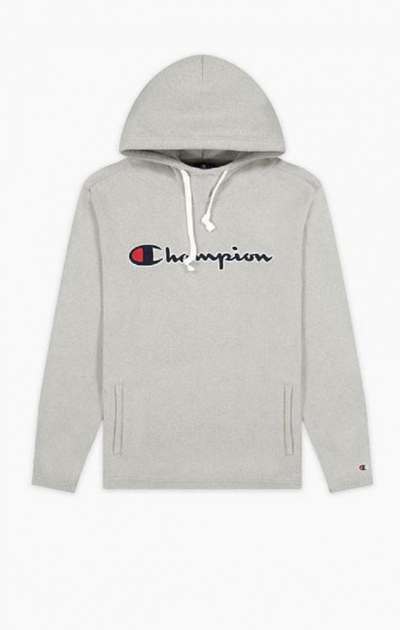 Champion Script Logo Polartech Fleece Hoodie Hættetrøje Herre Lysegrå | 4720-HXGSV