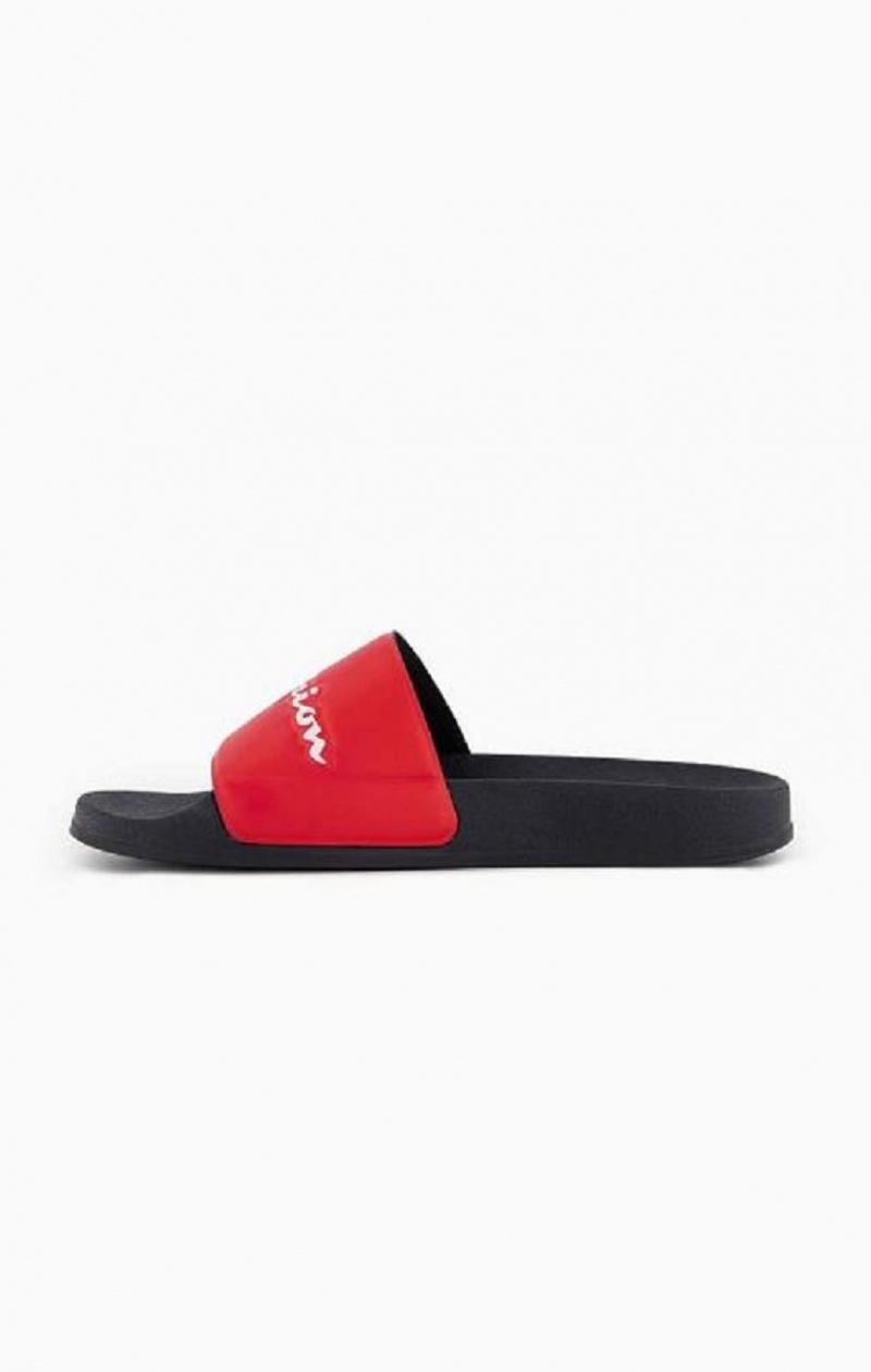 Champion Script Logo Pool Slides Badesandaler Herre Rød Sort | 6745-KUNOV