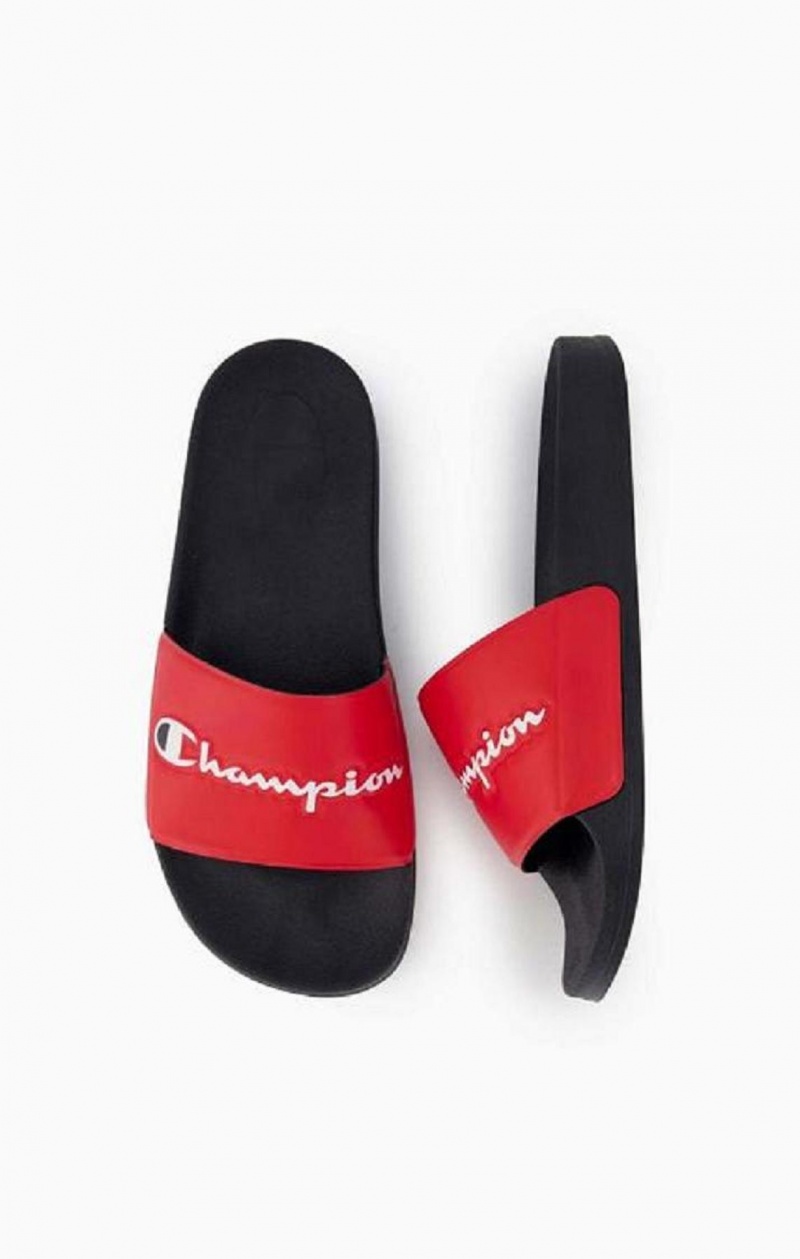 Champion Script Logo Pool Slides Badesandaler Herre Rød Sort | 6745-KUNOV