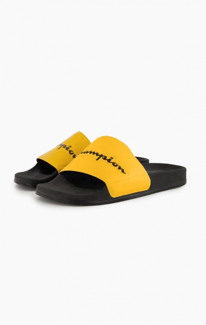 Champion Script Logo Pool Slides Badesandaler Herre Gul Sort | 5730-ZMQBD