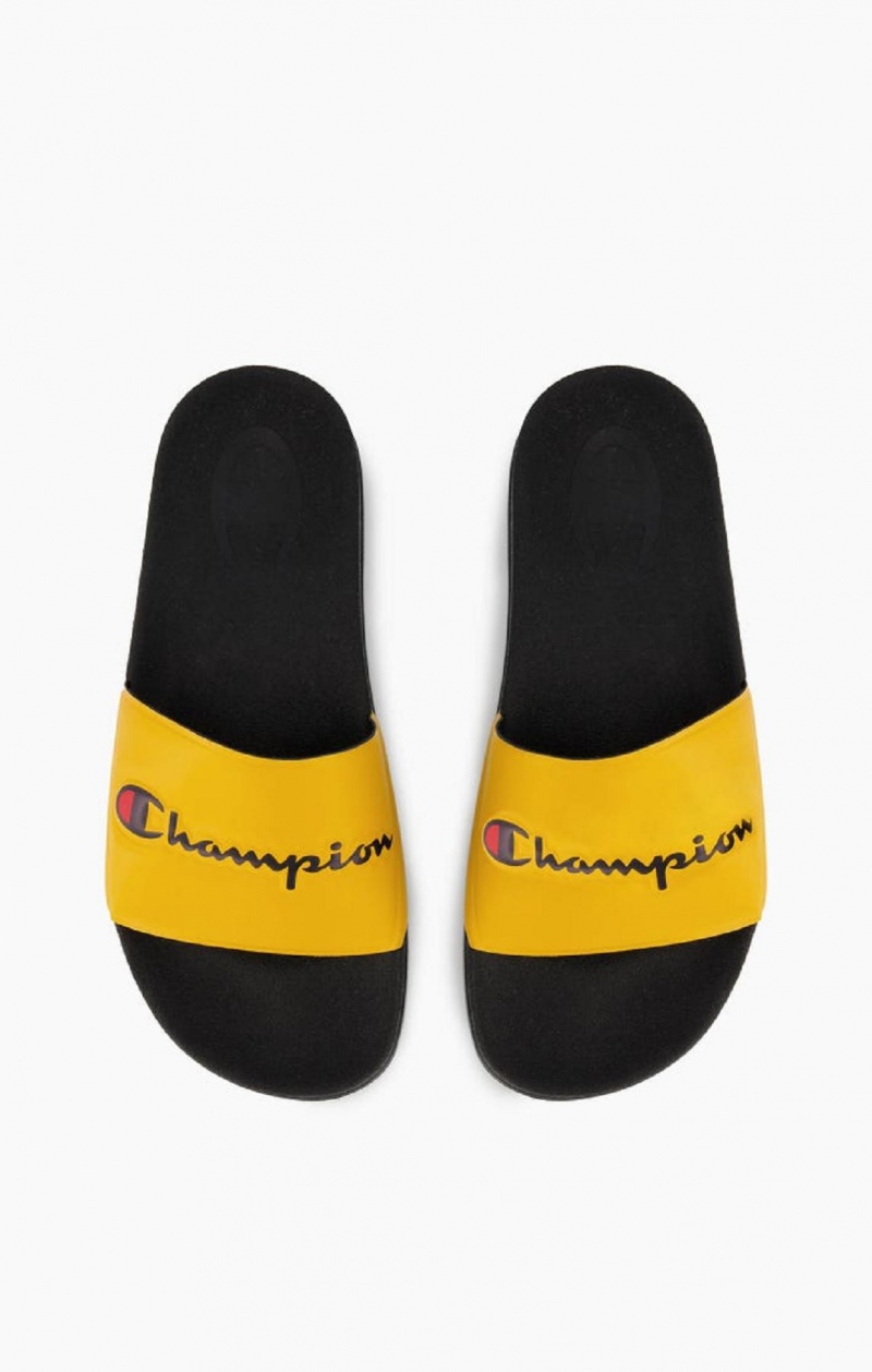 Champion Script Logo Pool Slides Badesandaler Herre Gul Sort | 5730-ZMQBD