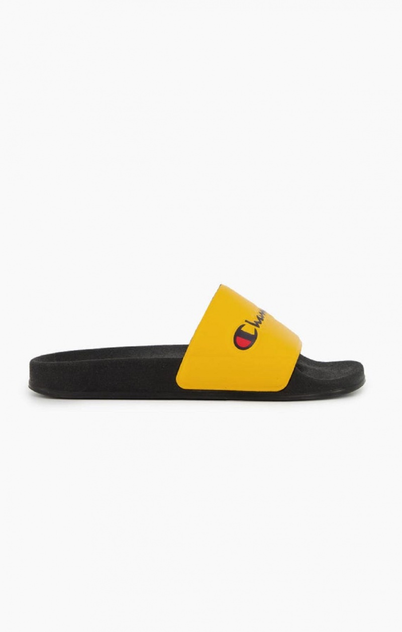 Champion Script Logo Pool Slides Badesandaler Herre Gul Sort | 5730-ZMQBD