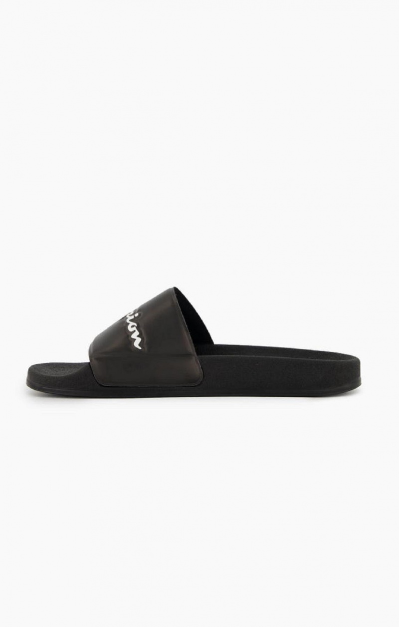 Champion Script Logo Pool Slides Badesandaler Dame Sort | 7480-CLBKH