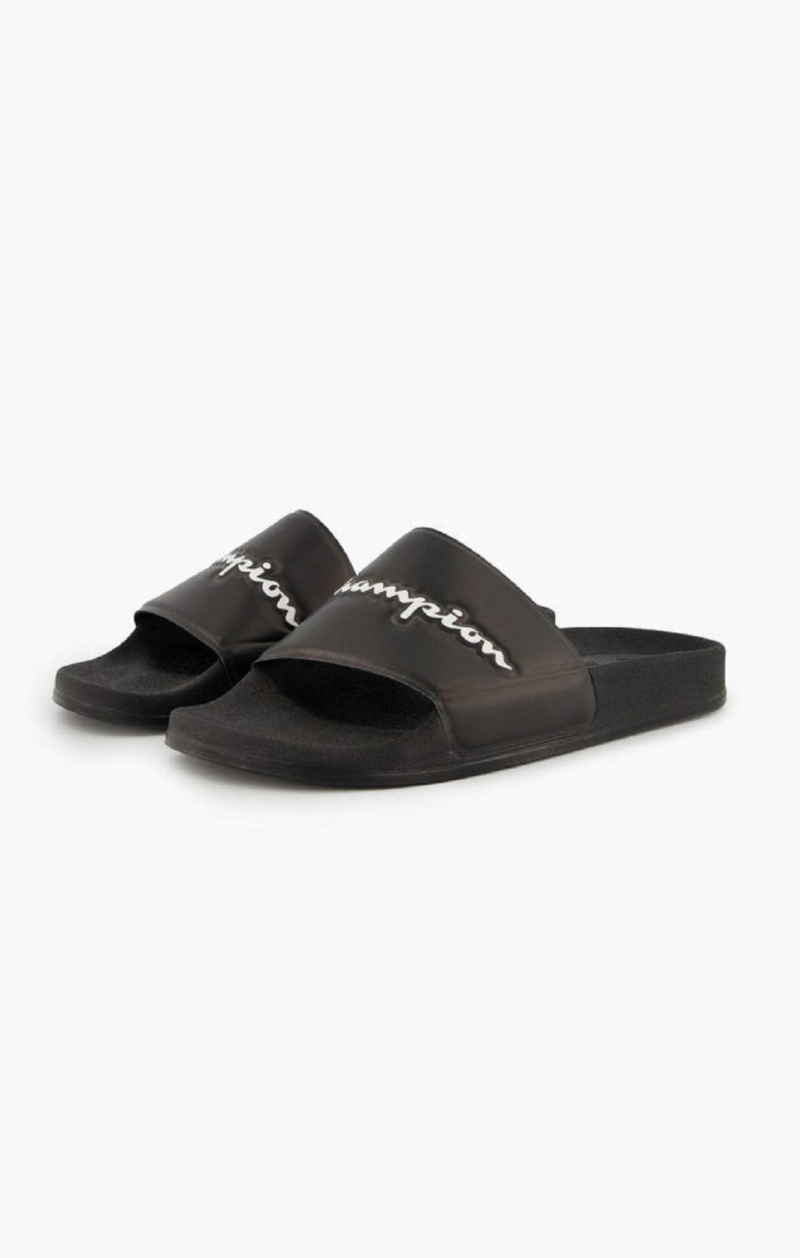 Champion Script Logo Pool Slides Badesandaler Dame Sort | 7480-CLBKH