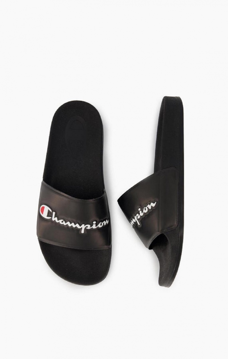 Champion Script Logo Pool Slides Badesandaler Dame Sort | 7480-CLBKH