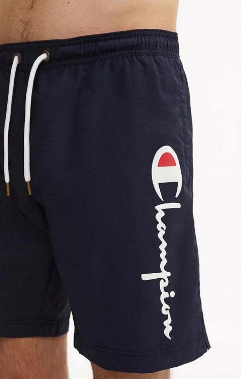 Champion Script Logo Print Board Shorts Badetøj Herre Mørkeblå | 3740-VFJUL