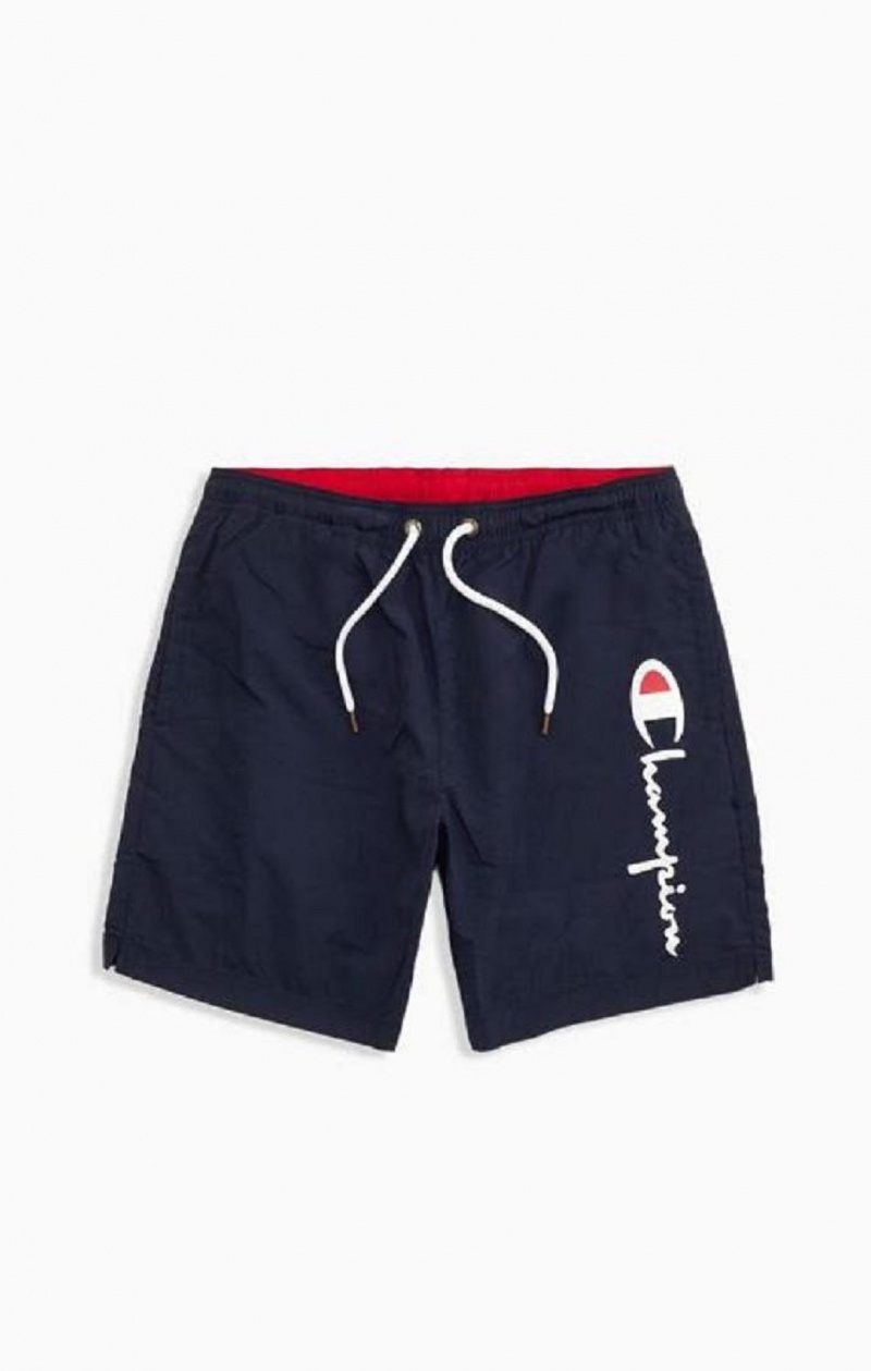 Champion Script Logo Print Board Shorts Badetøj Herre Mørkeblå | 3740-VFJUL