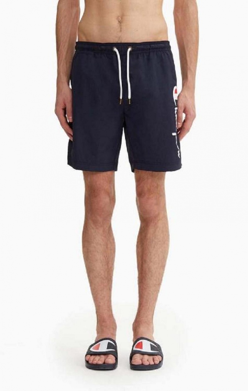 Champion Script Logo Print Board Shorts Badetøj Herre Mørkeblå | 3740-VFJUL