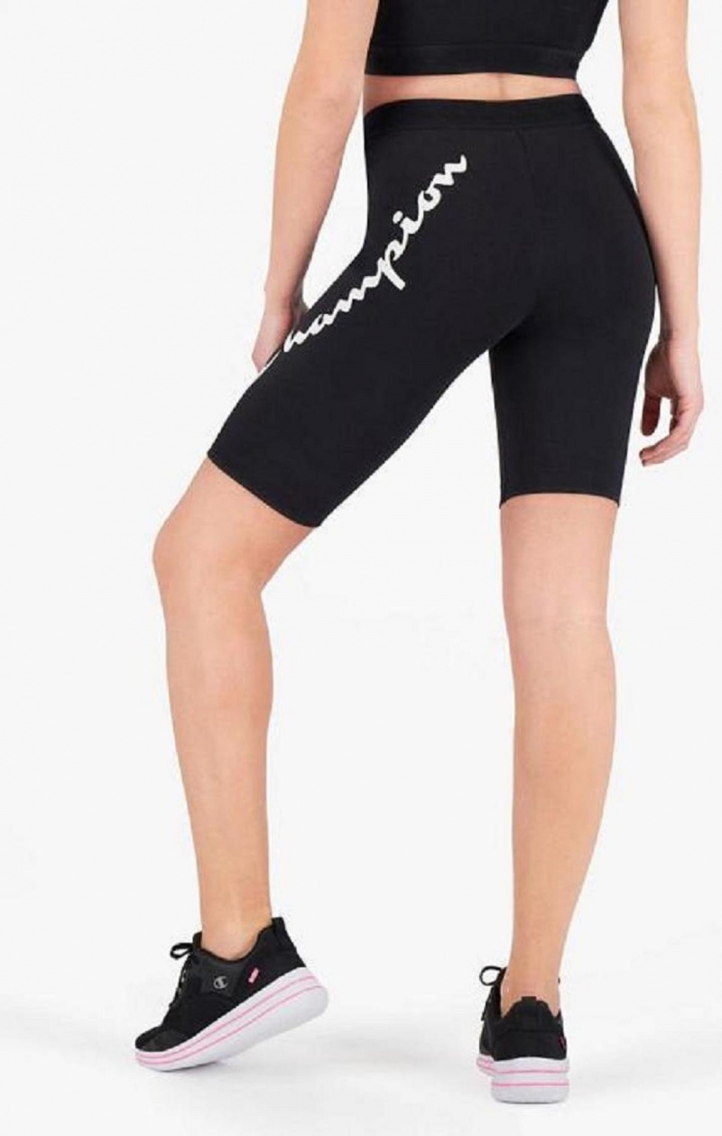 Champion Script Logo Print Capri Leggings Shorts Dame Sort | 2184-IDLHR