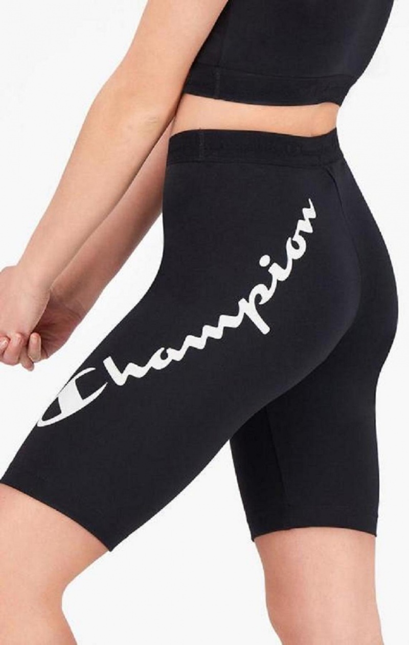 Champion Script Logo Print Capri Leggings Shorts Dame Sort | 2184-IDLHR