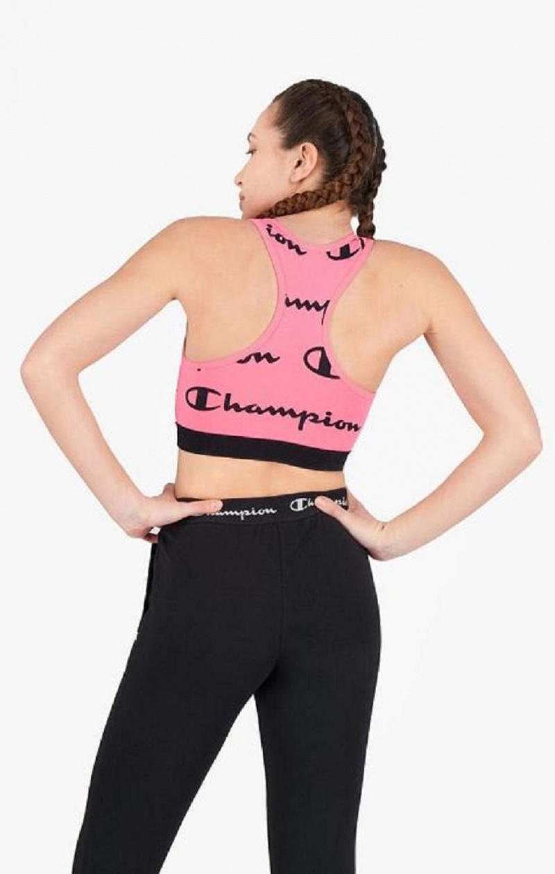 Champion Script Logo Print Racer Back Sports Bra Sports BH Dame Fuchsia | 8247-OFTXR