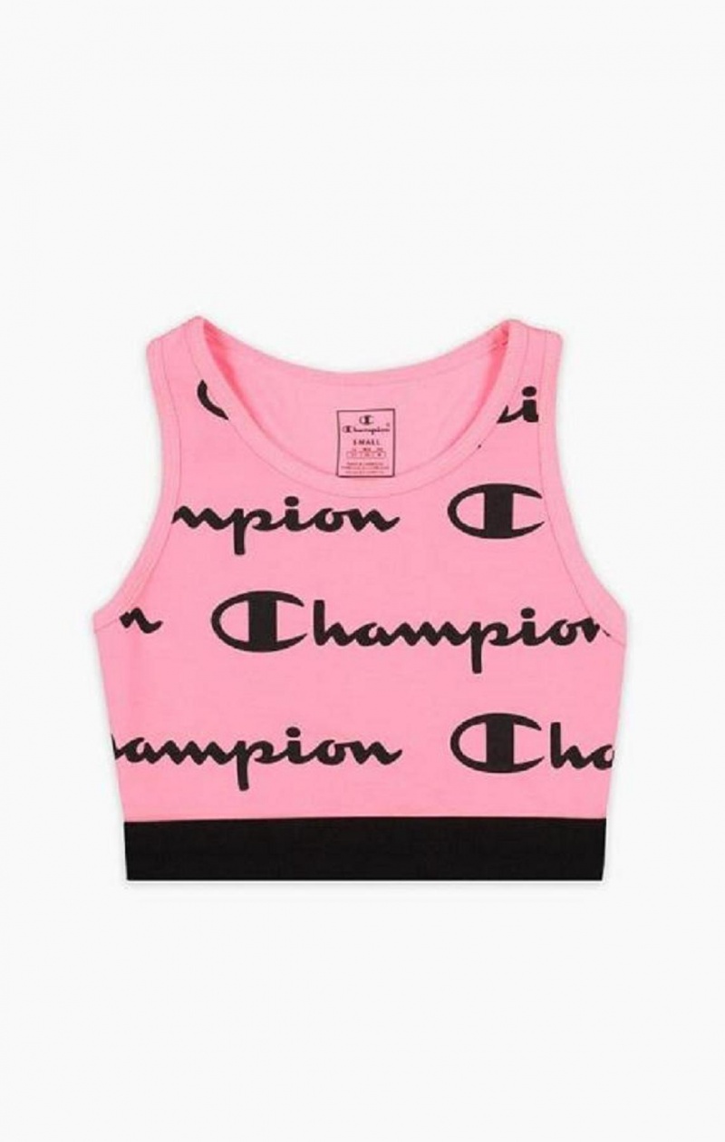 Champion Script Logo Print Racer Back Sports Bra Sports BH Dame Fuchsia | 8247-OFTXR