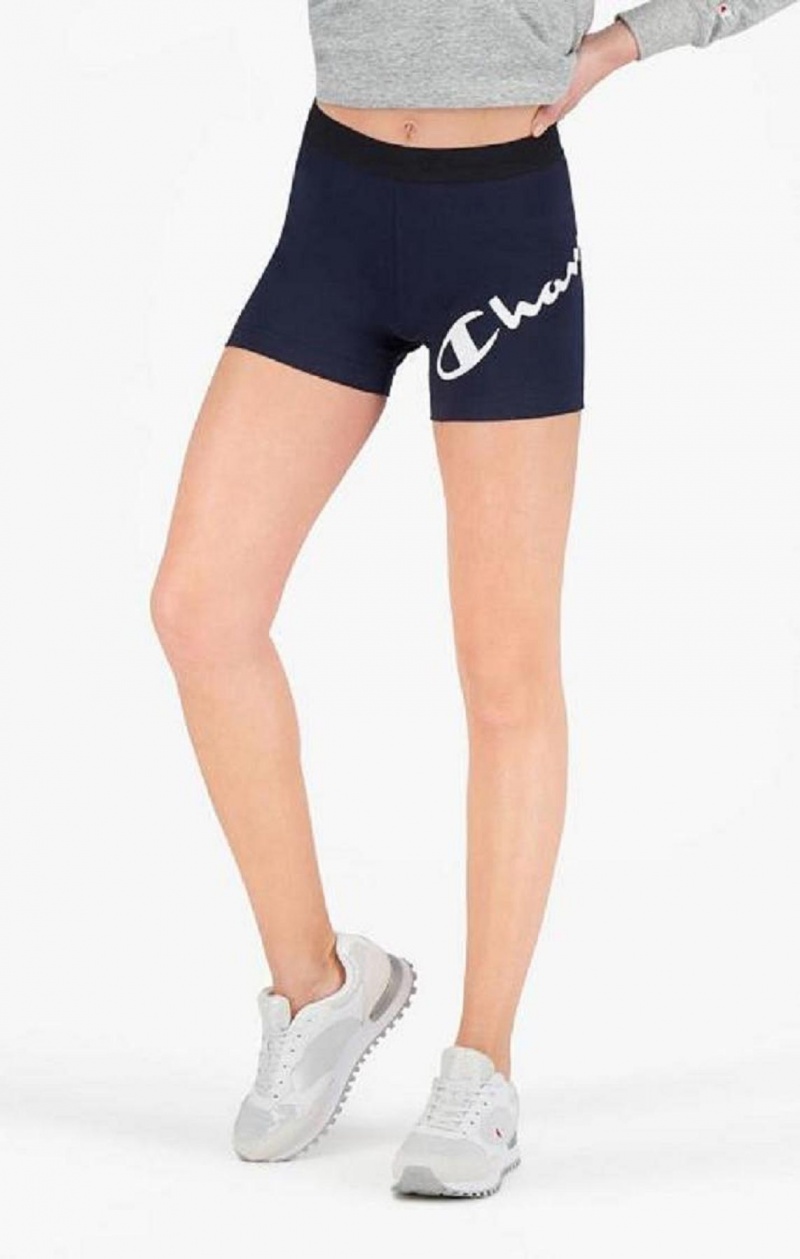 Champion Script Logo Print Shorts Shorts Dame Mørkeblå | 8307-EXLJI