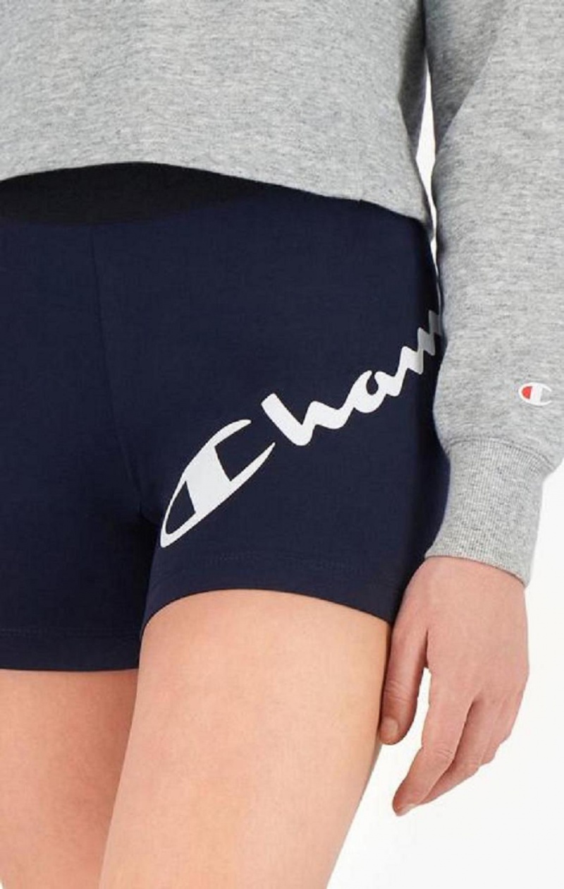 Champion Script Logo Print Shorts Shorts Dame Mørkeblå | 8307-EXLJI