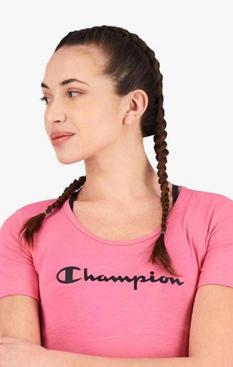 Champion Script Logo Quick Dry Trænings T-Shirt T Shirts Dame Fuchsia | 1925-GBZYP