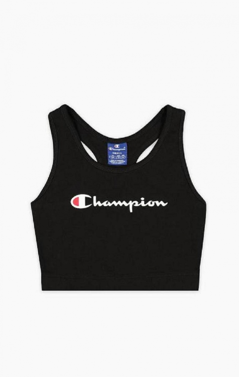 Champion Script Logo Racer Back Sports Bra Sports BH Dame Sort | 5846-NXHVD