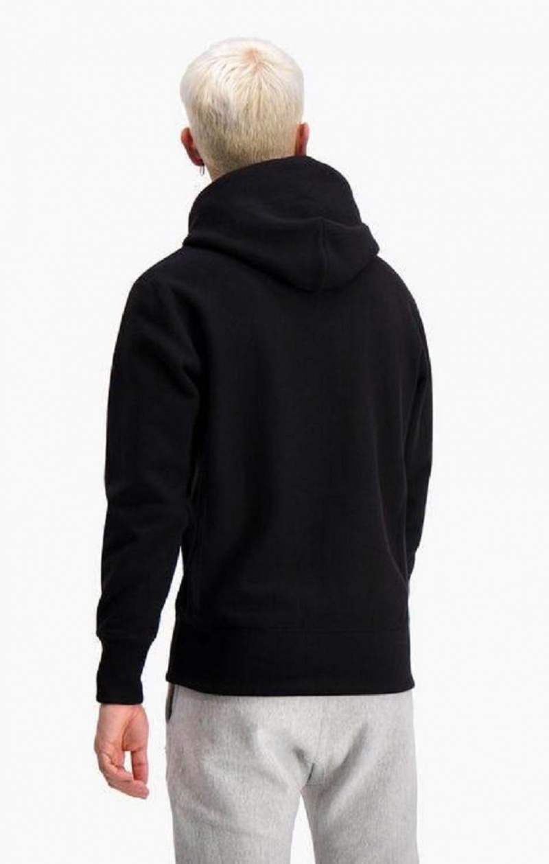 Champion Script Logo Reverse Weave Hoodie Hættetrøje Herre Sort | 0381-FZJKA