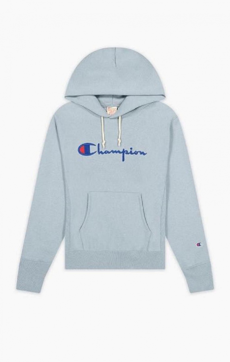 Champion Script Logo Reverse Weave Hoodie Hættetrøje Dame Turkis Blå | 1945-PXNFK