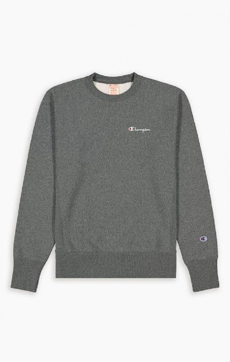 Champion Script Logo Reverse Weave Sweatshirt Sweatshirts Herre Mørkegrå | 6182-EHKOM